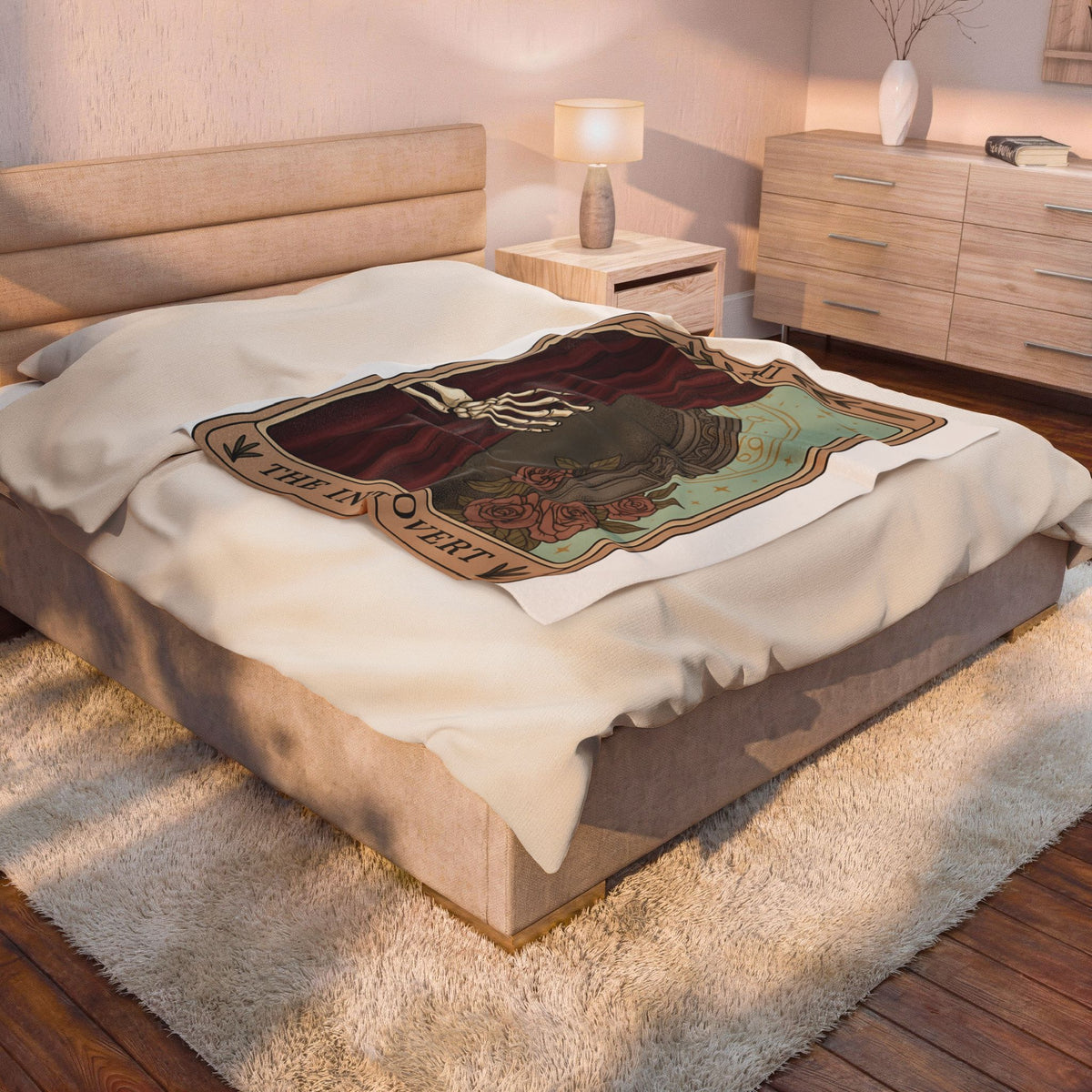 Skeleton Hand Tarot Blanket Boho Chic Gothic Gift Women Mystical Blanket Tarot Card Blanket Bohemian Fan Occult Graphic Blanket Dark Illustration