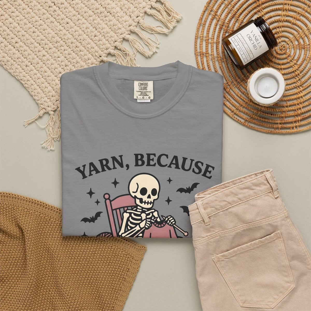 Skull Knitting T-Shirt Halloween Fabric Gift Women Comic T-Shirt Knitting T-Shirt Horror Fan Cartoon T-Shirt Textile Graphic Rustic Bat Wings