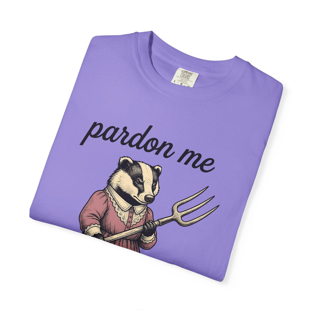 Badger Attire T-Shirt Funny Critter Gift Women Rustic T-Shirt Badger T-Shirt Humor Fan Folk T-Shirt Animal Graphic Doodle Fork Tool T-Shirt