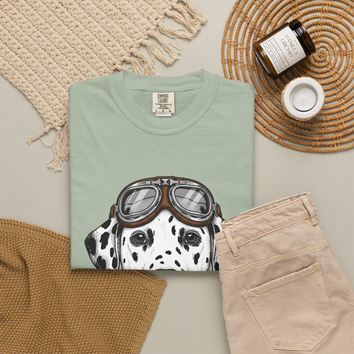 Dalmatian Puppy T-Shirt Dog Pets Gift Women Line Art T-Shirt Puppy T-Shirt Dog Fan Dalmatian T-Shirt Animal Graphic Retro Pilot Goggles T-Shirt