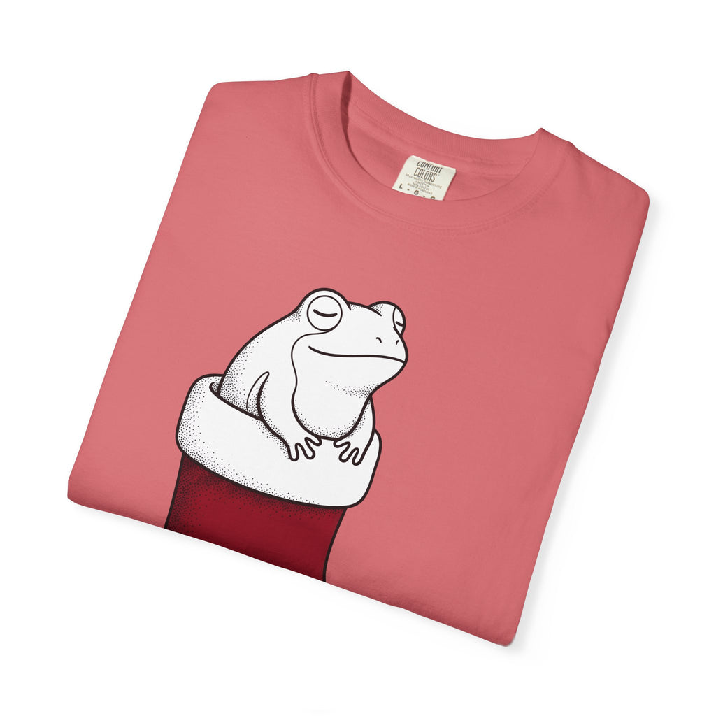 Frog Holiday Sock T-Shirt Christmas Pet Gift Women Modern T-Shirt Toad T-Shirt Xmas Fan Holiday T-Shirt Animal Graphic Doodle Xmas Stocking T-Shirt