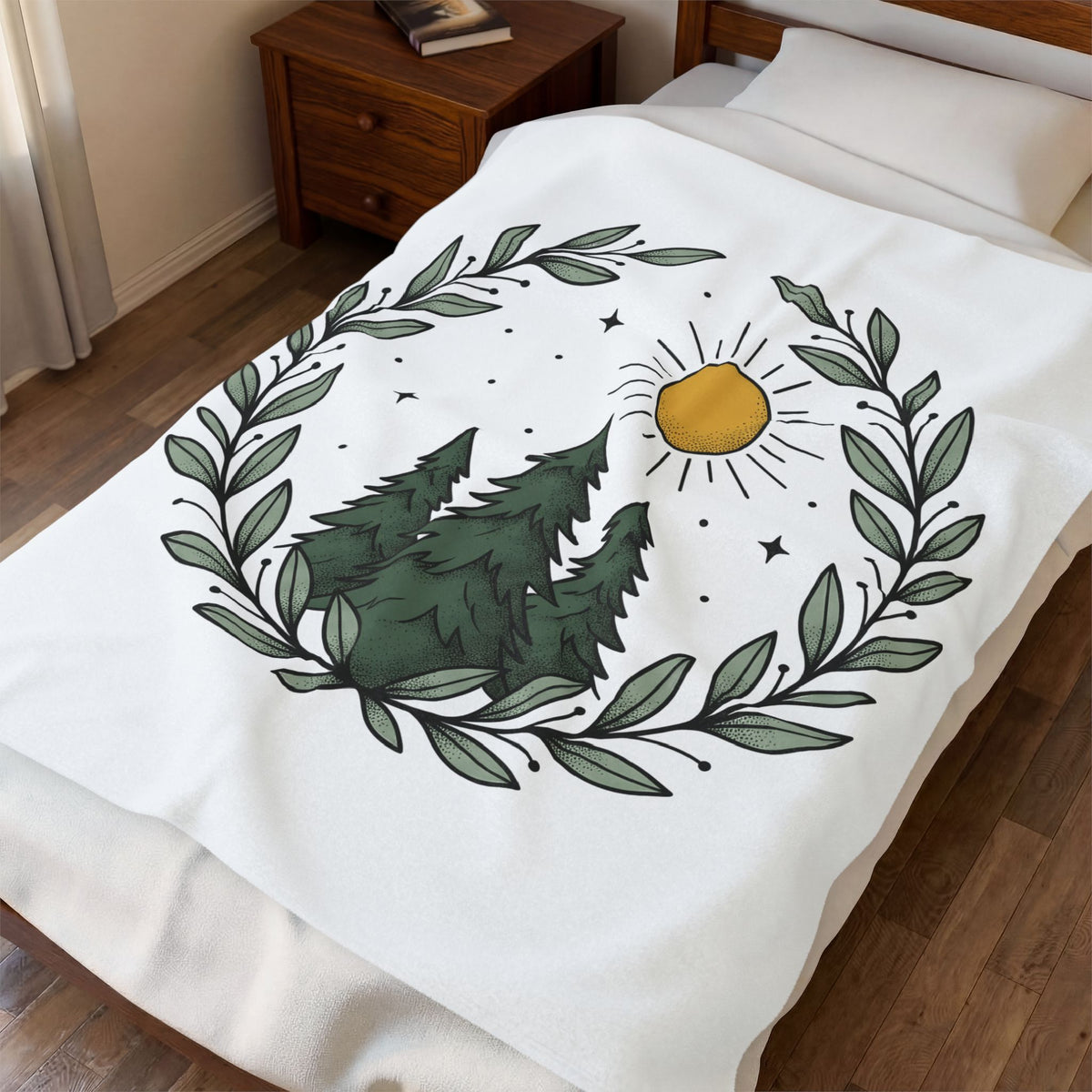 Fir Tree Blanket Nature Wilderness Gift Women Leaf Blanket Pine Blanket Outdoors Enthusiast Foliage Blanket Bush Graphic Outline Bright Sun Blanket