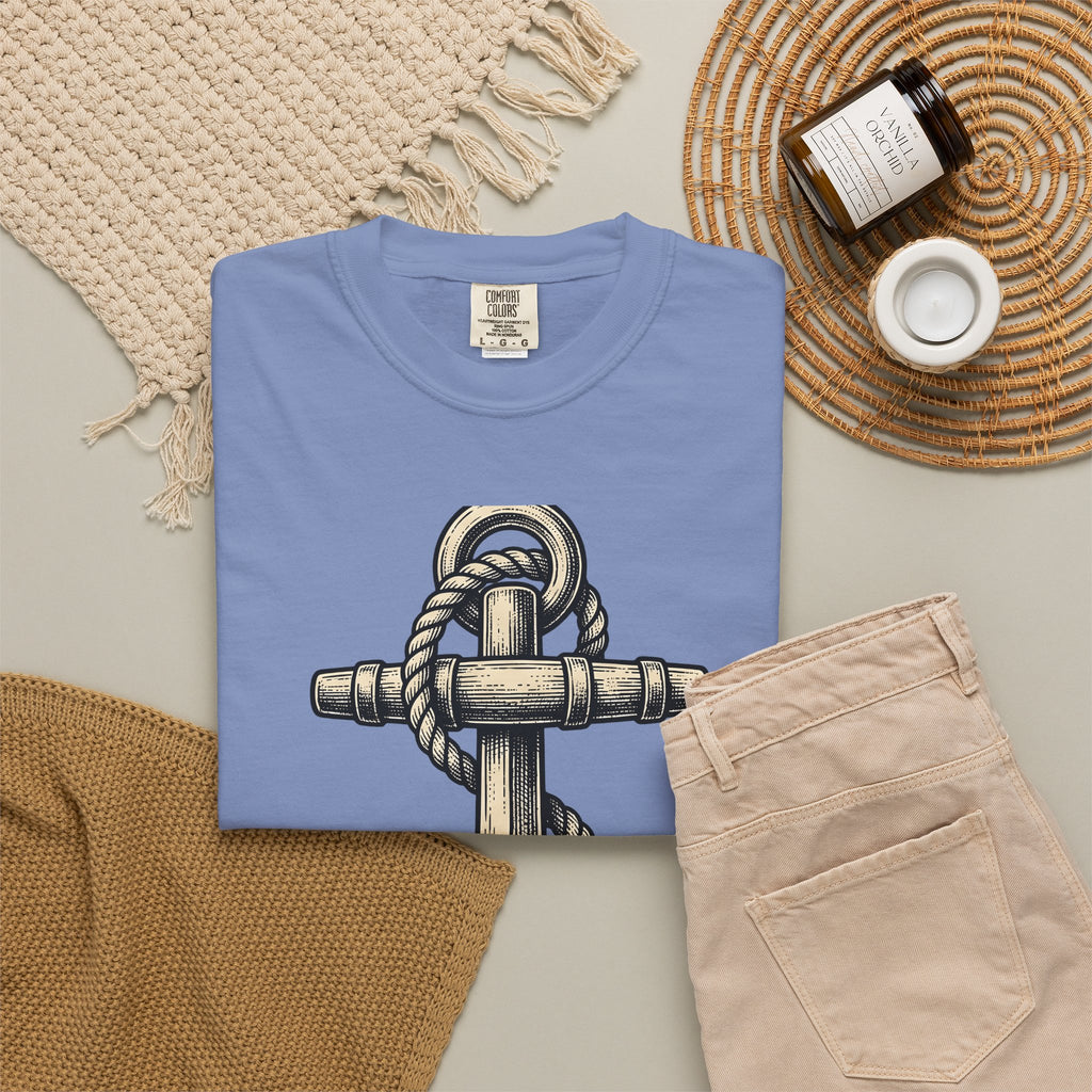 Anchor Line Nautical Beach Gift Old School Rope Sailor Fan Mooring Outline Seaside T-Shirt