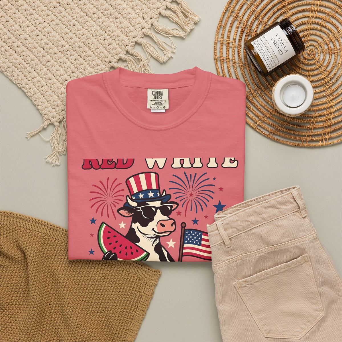 Patriotic Cow T-Shirt 4th Of July Farming Gift Women Animated T-Shirt Cowgirl T-Shirt Independence Fan Cartoon T-Shirt Agricultural Graphic Classic