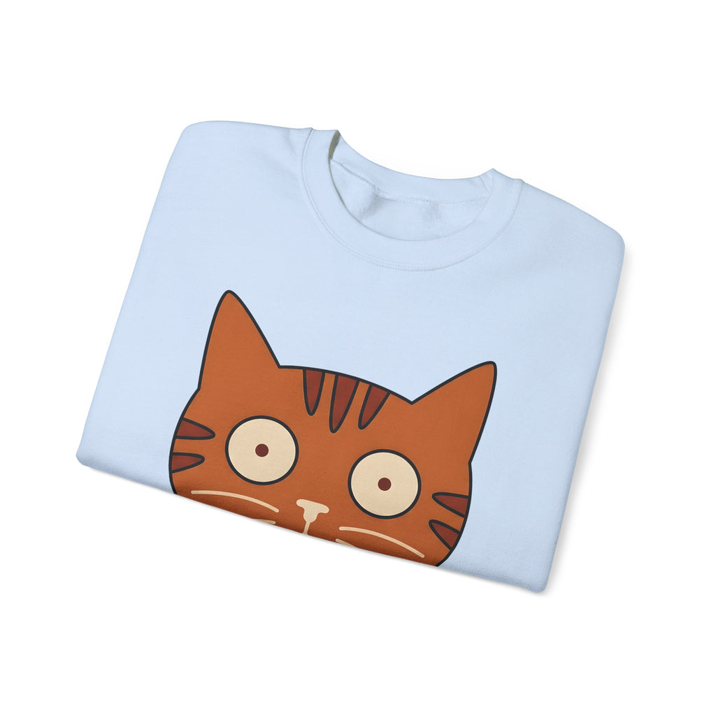 Cat Face Sweatshirt Cat Humor Gift Women Cartoon Sweatshirt Kitten Sweatshirt Cat Fan Toon Sweatshirt Funny Graphic Minimalist Wide Eyes Sweatshirt