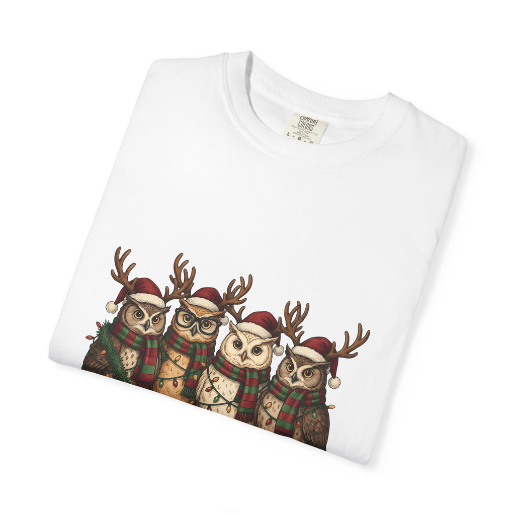 Owl Pack T-Shirt Christmas Pets Gift Women Line Art T-Shirt Owl T-Shirt Xmas Fan Owl Hoot Graphic Illustration Led Lights T-Shirt