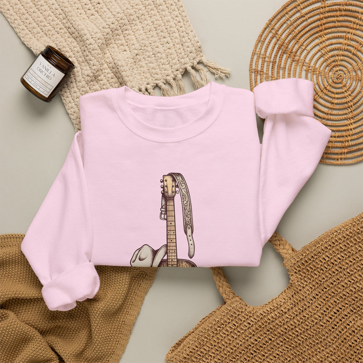 Folk Guitar Sweatshirt Cowgirl Instrument Gift Women Retro Sweatshirt Acoustic Guitar T-Sh