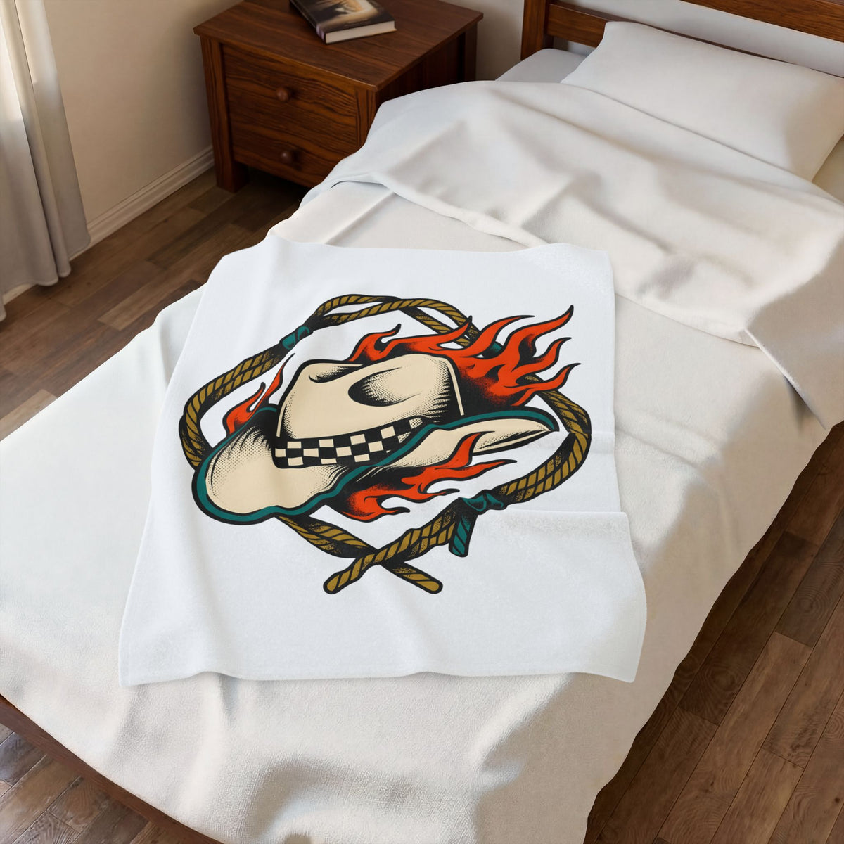 Cowboy Hat Blanket Cowgirl Western Gift Women Tattoo Art Blanket Stetson Blanket Rodeo Fan Tattooed Blanket Country Graphic Vintage Flames Blanket
