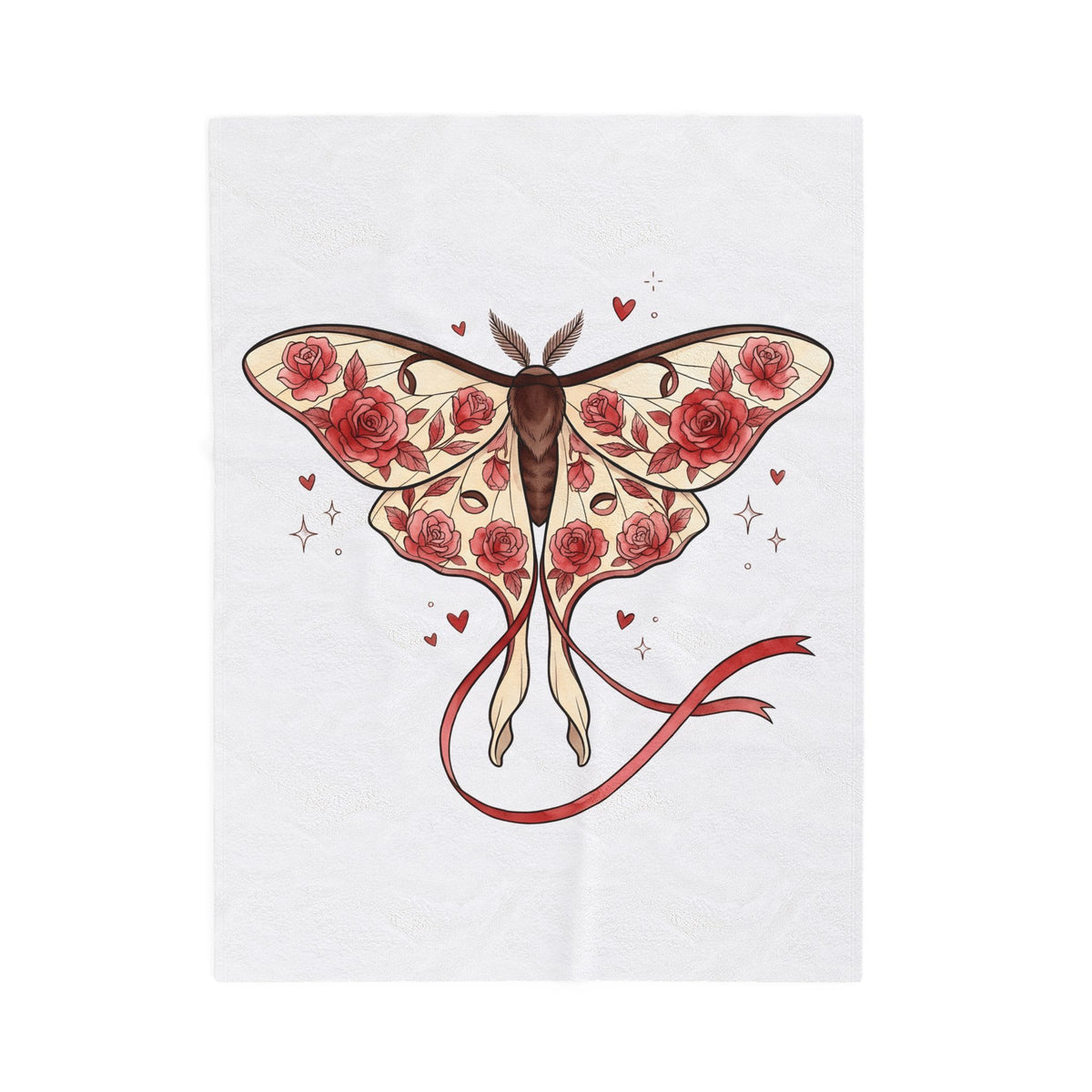 Moth Rose Blanket St. Valentine's Day Floral Gift Women Boho Blanket Rose Blanket Valentine Fan Bohemian Blanket Floral Graphic Tattoo Ribbon