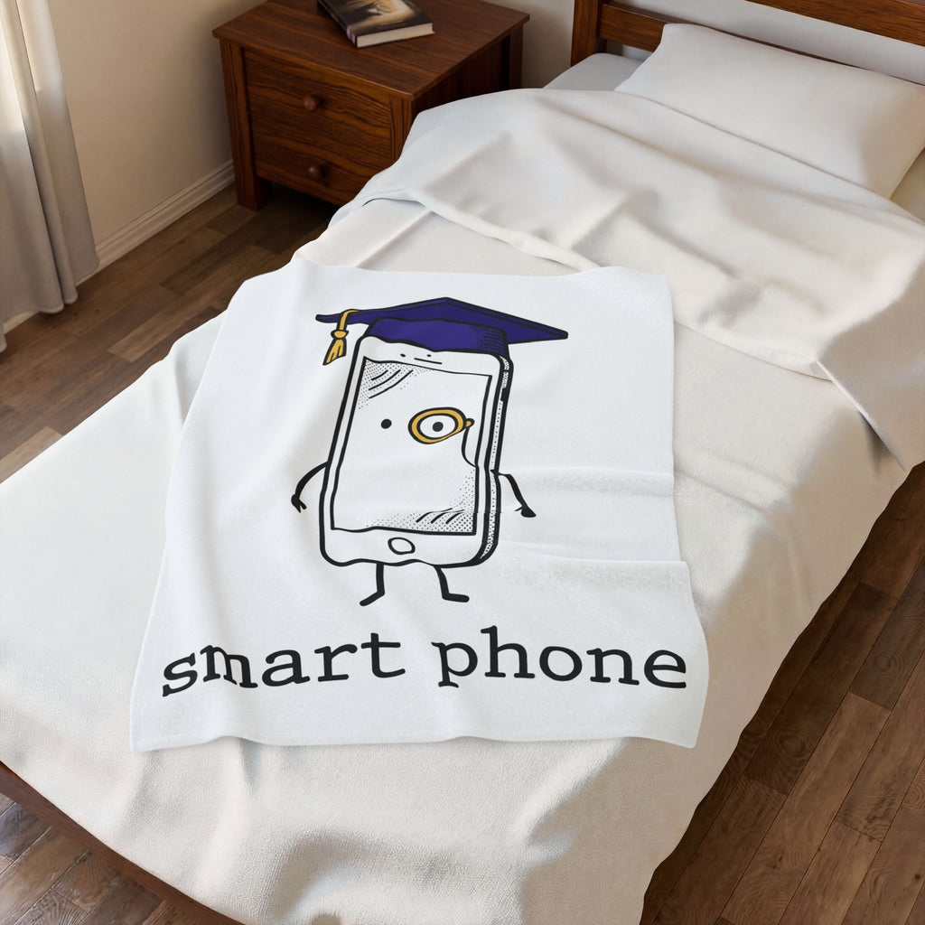 Cellphone Mascot Blanket Funny Commencement Gift Women Comic Blanket Phone Mascot Blanket Humor Fan Cartoon Blanket Graduation Graphic Sketch