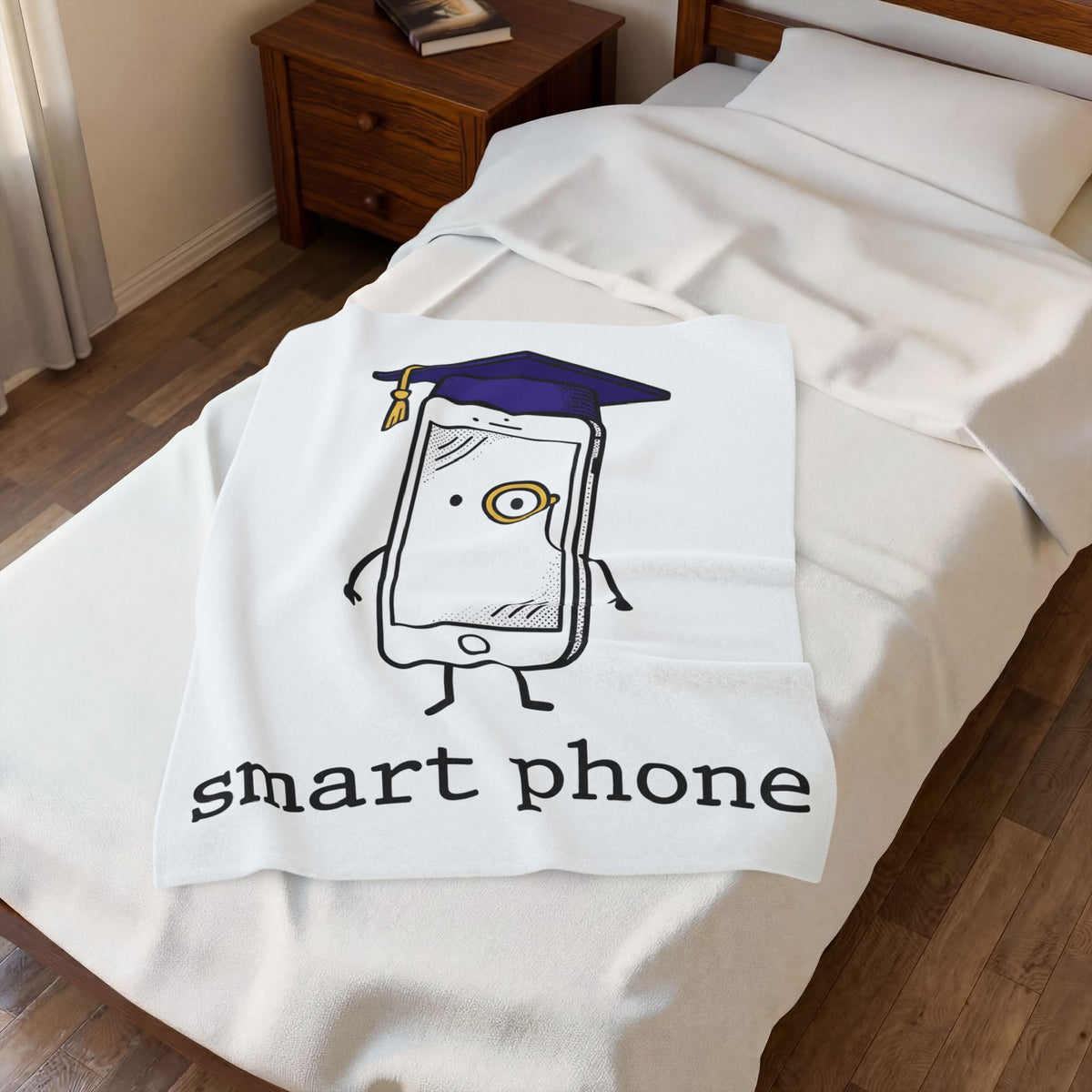 Cellphone Mascot Blanket Funny Commencement Gift Women Comic Blanket Phone Mascot Blanket Humor Fan Cartoon Blanket Graduation Graphic Sketch