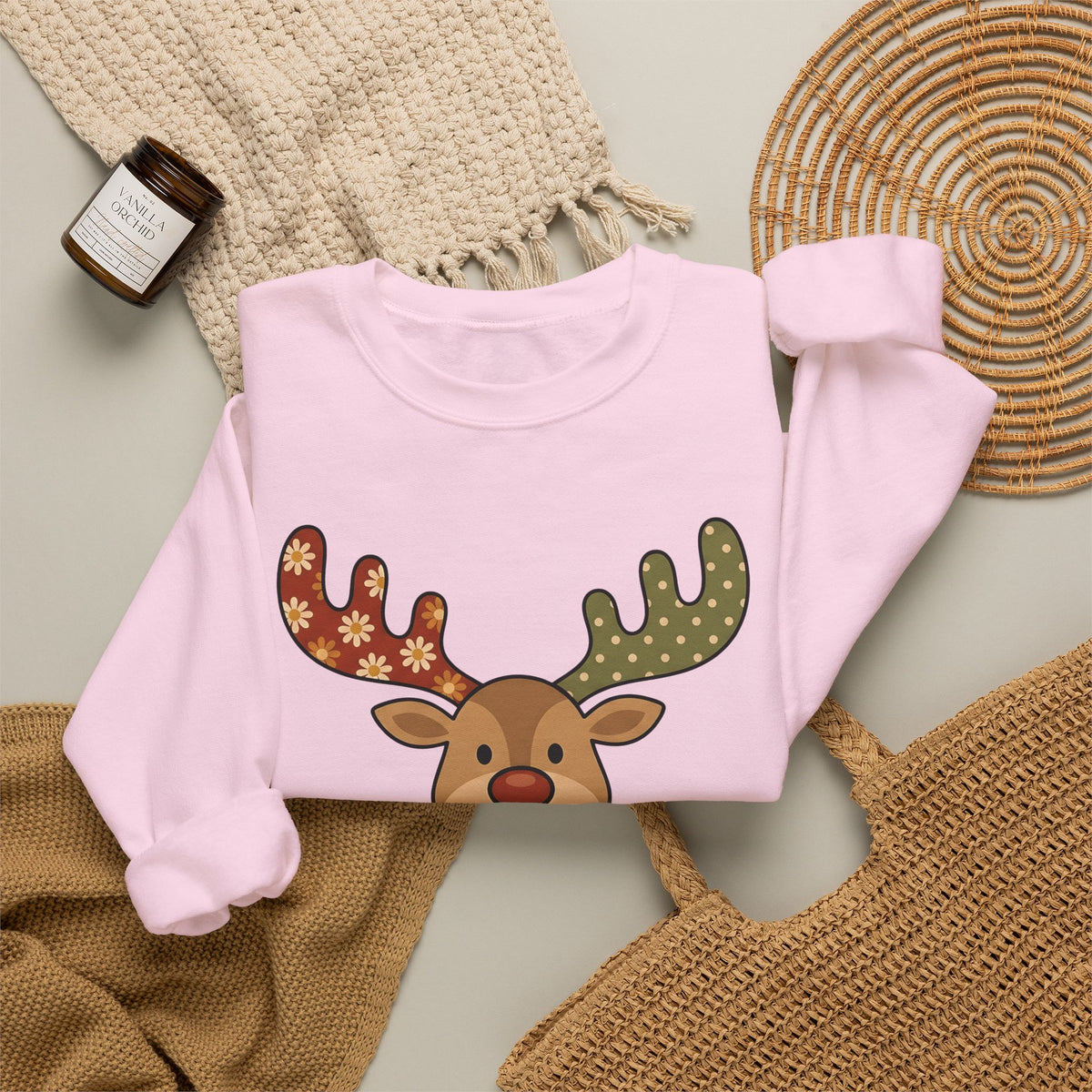 Deer Drawing Holiday Noel Gift Cartoon Fawn Christmas Fan Caricature Christmas Classic Winter Sweatshirt