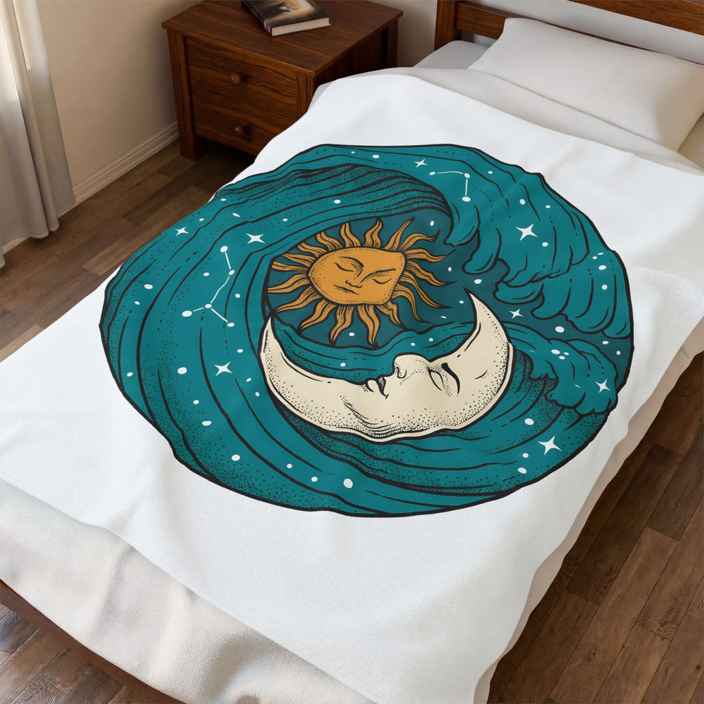 Sun Moon Sea Celestial Horoscope Gift Folk Ocean Astrology Enthusiast Bohemian Zodiac Rustic Star Blanket