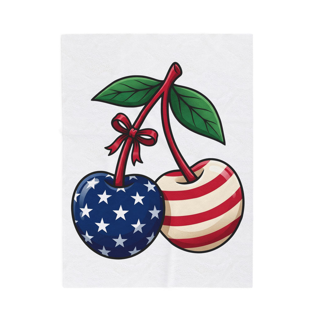 American Cherries 4Th Of July Beach Gift Comic Cherry Independence Day Fan Cartoon Coastal Blanket