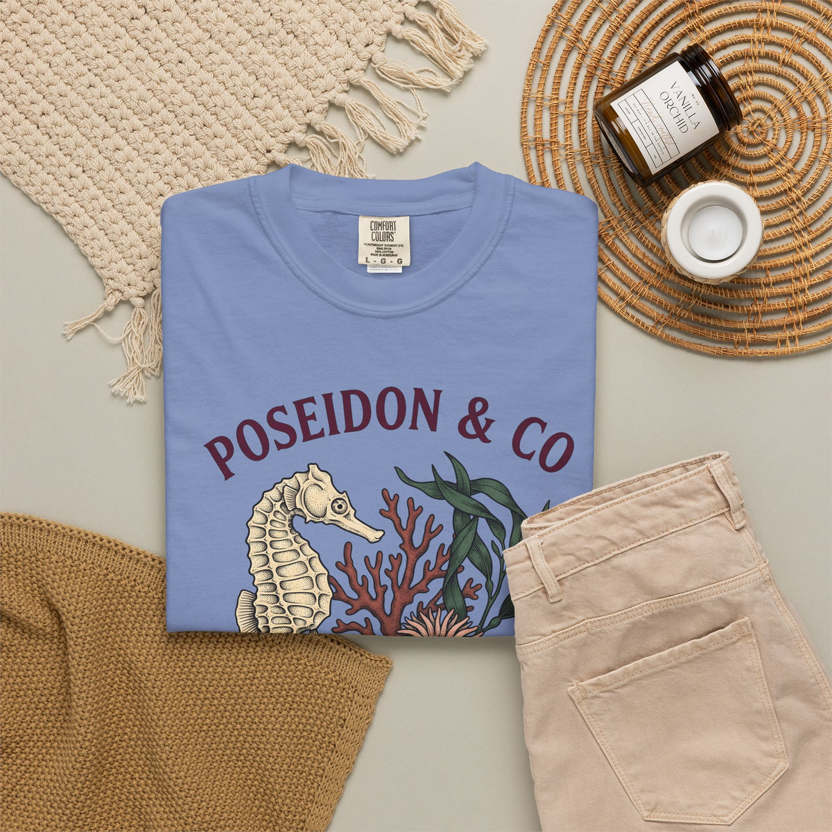 Seahorse Ocean Coastal Gift Old School Seahorse Marine Fan Sea Creature Coastal Ink T-Shirt