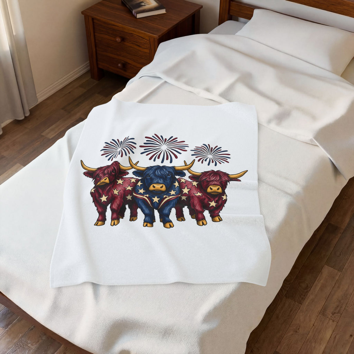 Highland Cow Trio Blanket 4th Of July Farmhouse Gift Women Patriotic Blanket Highland Cows Blanket Independence Day Fan American Blanket Rustic