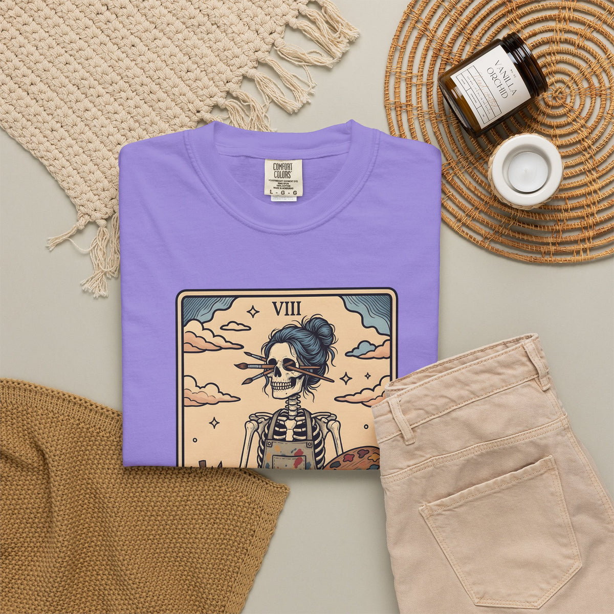 Skeleton Artist T-Shirt Artist Gothic Gift Women Tarot Card T-Shirt Skeleton T-Shirt Art Enthusiast Occult Graphic T-Shirt Vintage Sunflower T-Shirt