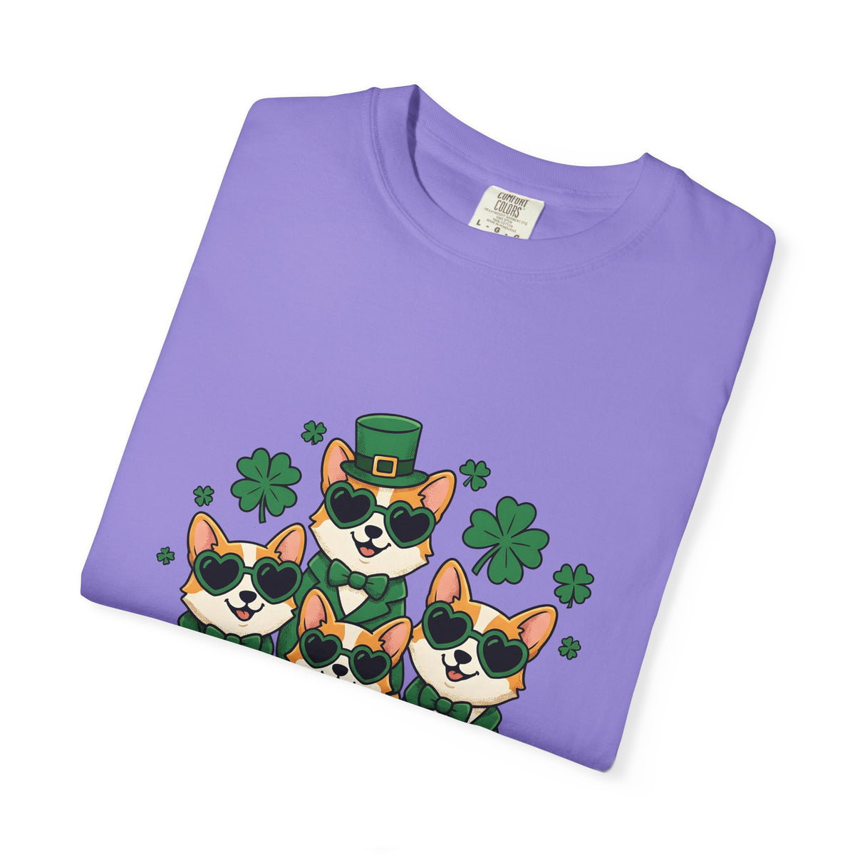 Corgi Puppies T-Shirt St Patrick's Day Pet Owner Gift Women Comic T-Shirt Puppy T-Shirt Shamrock Fan Cartoon T-Shirt Dog Mom Graphic Chibi Clover