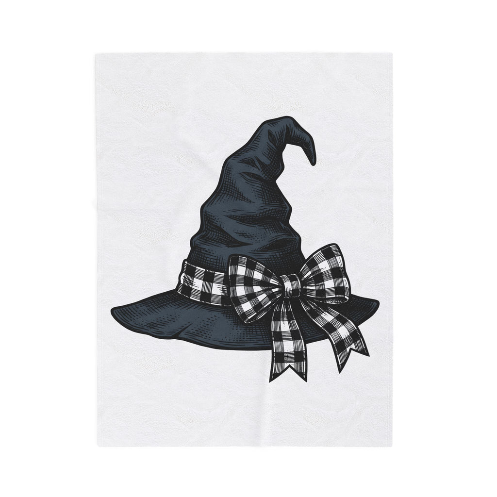 Witch Hat Blanket Halloween Sorcery Gift Women Cartoon Blanket Wizard Hat Blanket Halloween Fan Comic Blanket Magic Graphic Silhouette Gingham Bow
