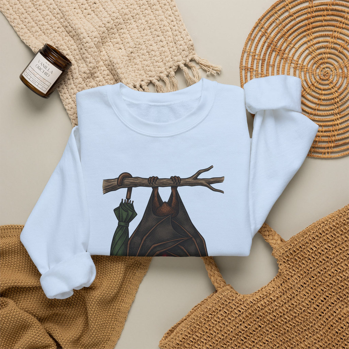 Bat Clipart Sweatshirt Funny Creature Gift Women Doodle Sweatshirt Bat Sweatshirt Humor Fan Cartoon Sweatshirt Beast Graphic Classic Parasol Sweatshirt