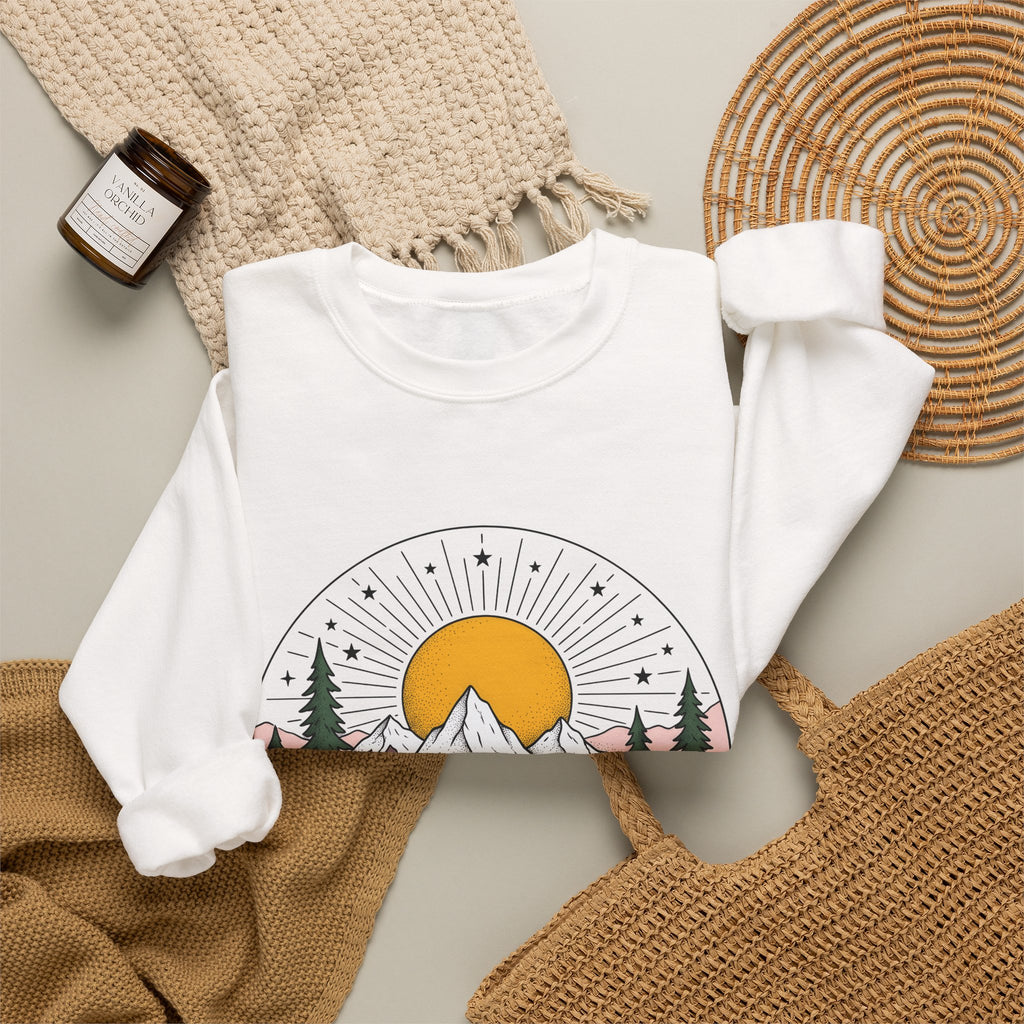 Mountain Scenery Sweatshirt Nature Camping Gift Women Rustic Sweatshirt Landscape Sweatshirt Outdoors Enthusiast Distressed Sweatshirt Outdoor Graphic Vintage