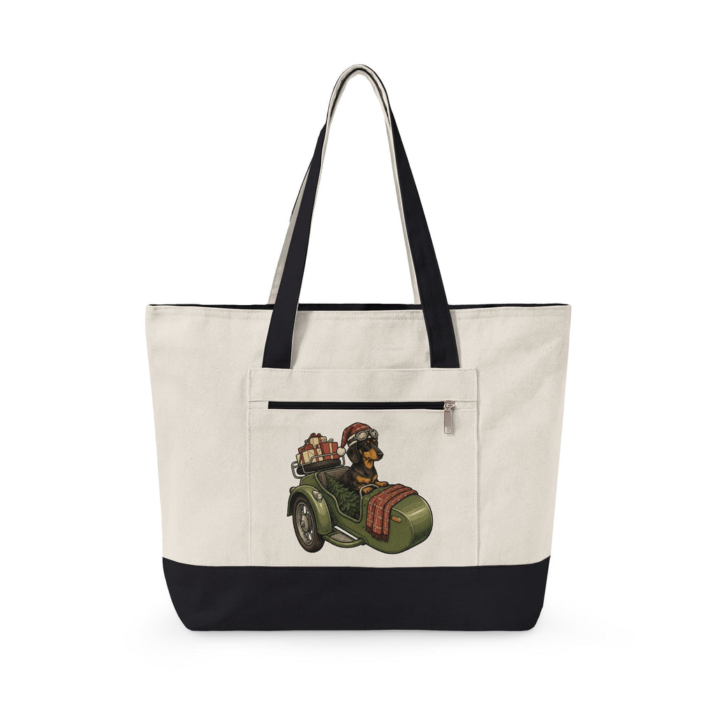Wiener Dog Tote Bag Christmas Creatures Gift Women Old School Tote Bag Dachshund Tote Bag Holiday Fan Retro Tote Bag Animal Graphic Doodle Motorbike