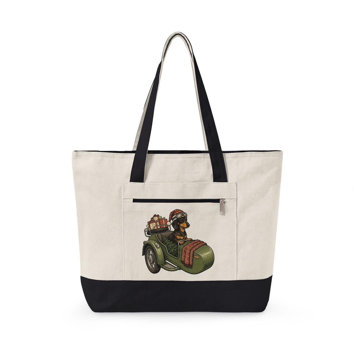 Wiener Dog Tote Bag Christmas Creatures Gift Women Old School Tote Bag Dachshund Tote Bag Holiday Fan Retro Tote Bag Animal Graphic Doodle Motorbike
