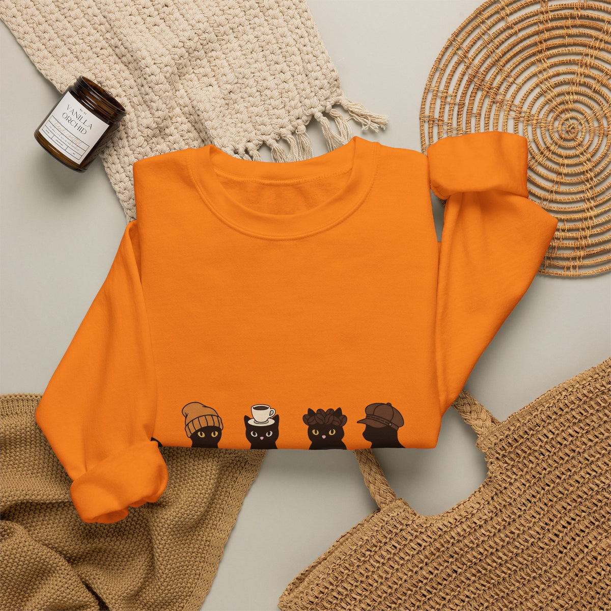 Black Cat Sweatshirt Cat Cafe Gift Women Kawaii Sweatshirt Kitty Sweatshirt Cat Fan Feline Sweatshirt Coffee Graphic Minimal Simple Hat Sweatshirt