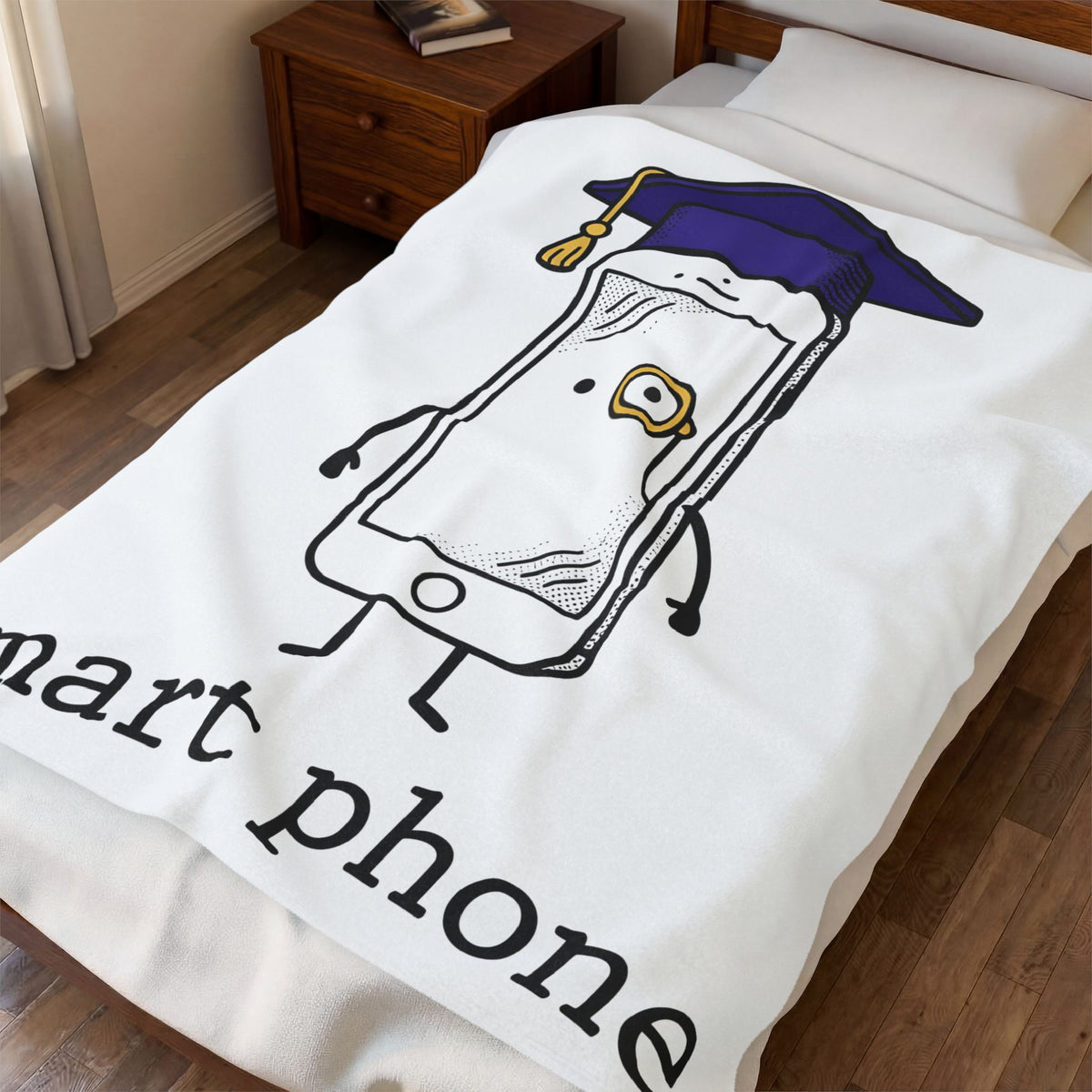 Cellphone Mascot Blanket Funny Commencement Gift Women Comic Blanket Phone Mascot Blanket Humor Fan Cartoon Blanket Graduation Graphic Sketch