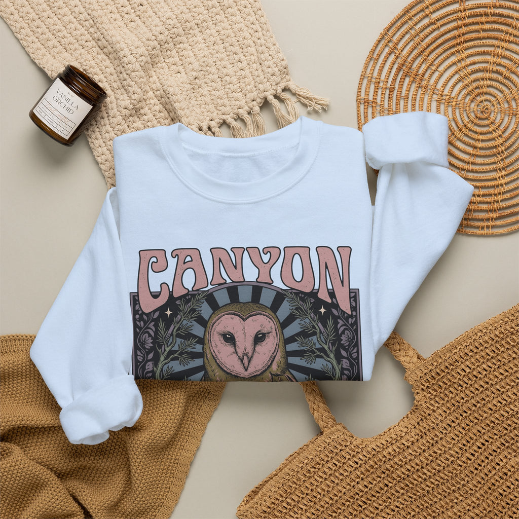 Barn Owl Boho Chic Fauna Gift Hand Drawn Owl Bohemian Fan Illustrated Colorful Blossom Sweatshirt