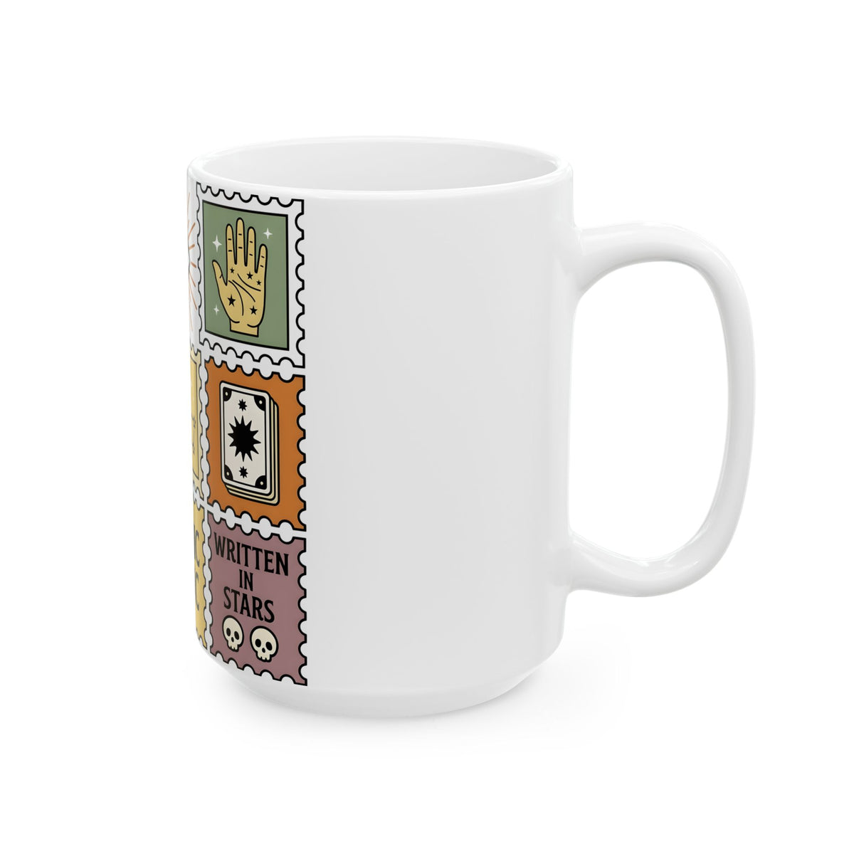 Magic Stamps Mug Halloween Zodiac Gift Women Hippie Mug Rubber Stamp Mug Horror Fan Psychedelic Mug Astrology Graphic Vintage