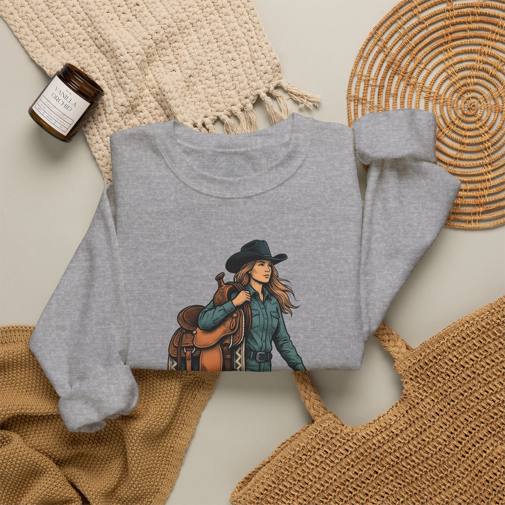 Cowgirl Saddle Cowgirl Western Gift Vintage Saddle Cowboy Fan Retro Rodeo Hand Drawn Cowboy Sweatshirt