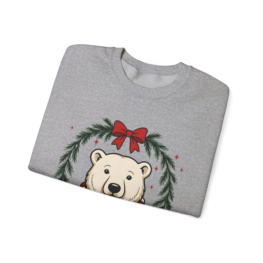 Arctic Bear Sweatshirt Christmas Wildlife Gift Women Comic Sweatshirt Polar Bear Sweatshirt Xmas Fan Cartoon Sweatshirt Animal Graphic Sketch Garland Sweatshirt