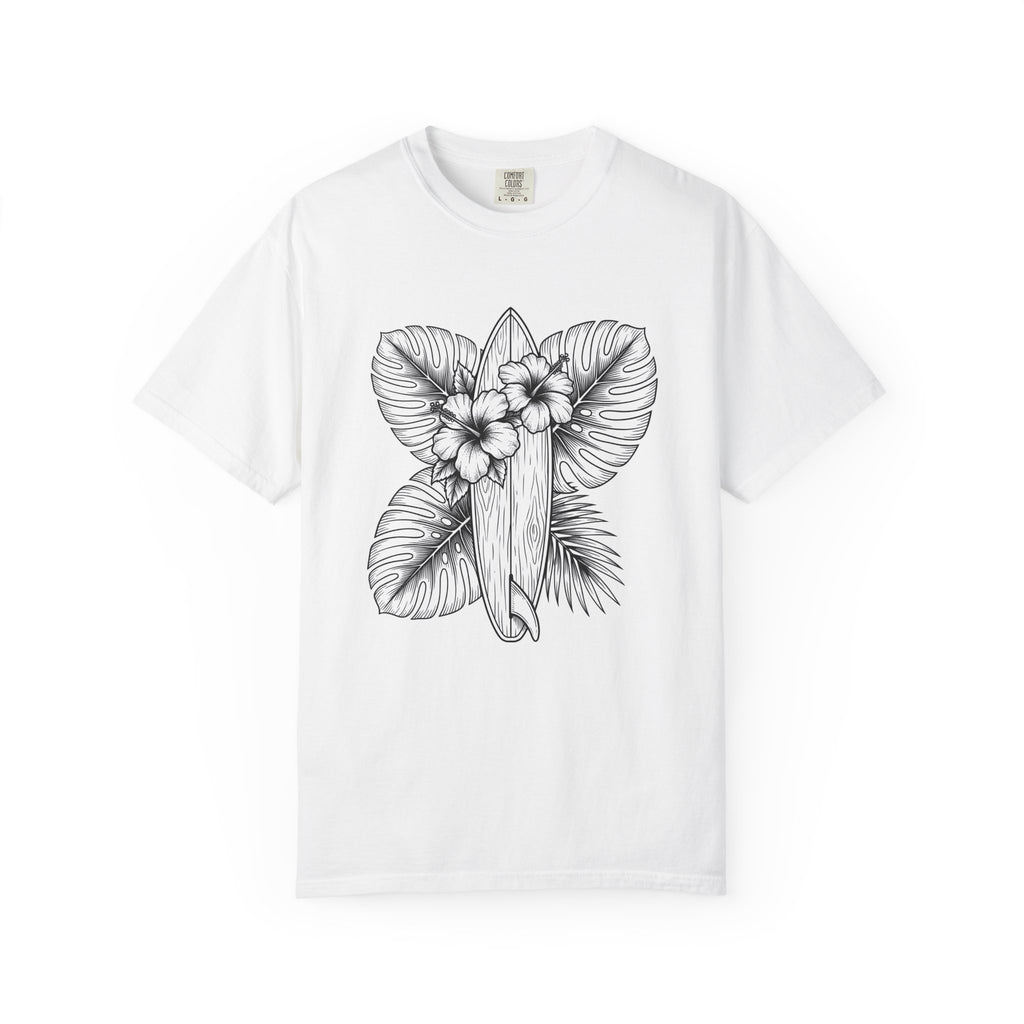 Surfboard Petals T-Shirt Surfing Shore Gift Women Drawing T-Shirt Surfboards T-Shirt Surfer Fan Illustration Graphic Nature Flower T-Shirt
