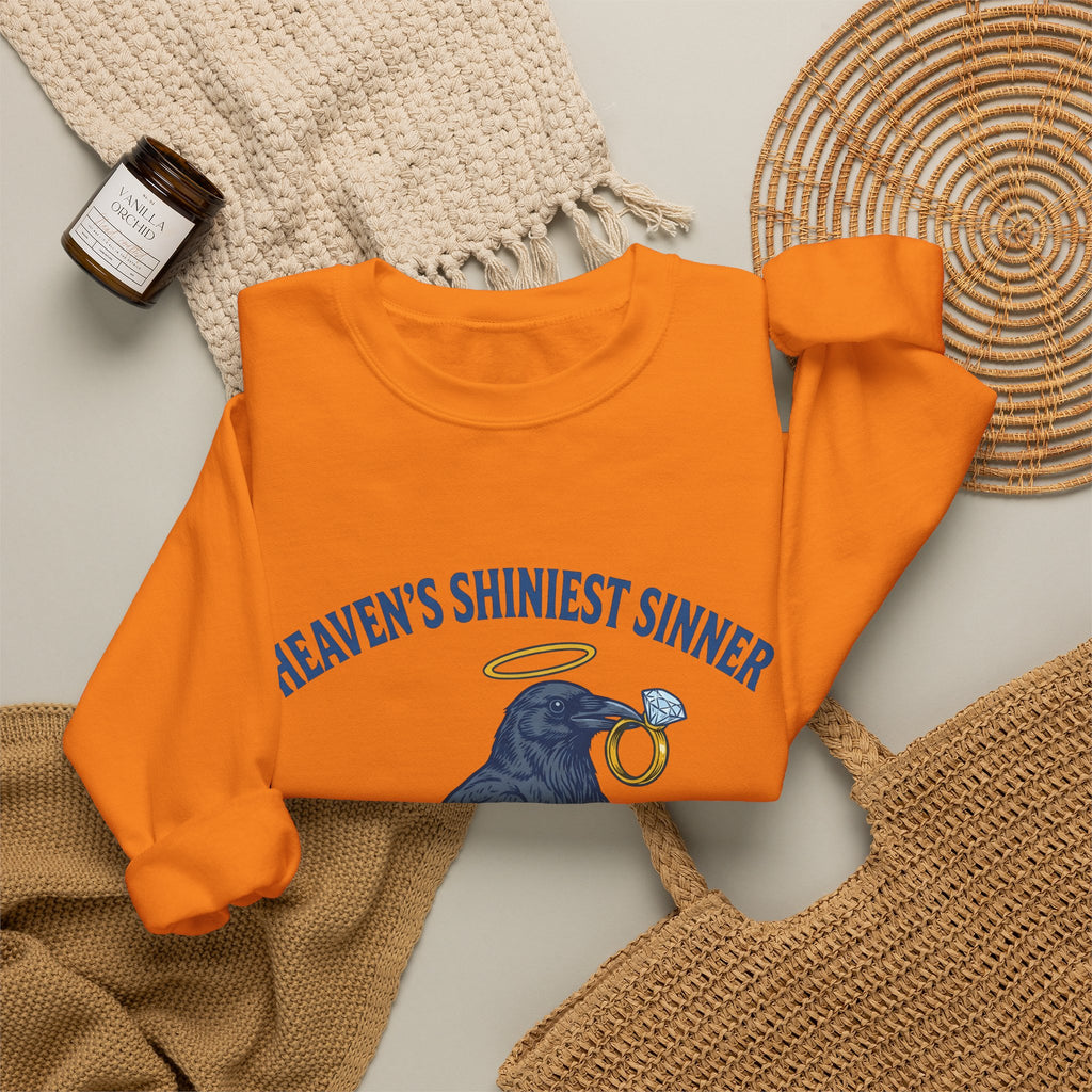 Raven Halo Sweatshirt Funny Animal Gift Women Vintage Sweatshirt Crow Sweatshirt Humor Fan Retro Sweatshirt Creature Graphic Hand Drawn Diamond Ring Sweatshirt