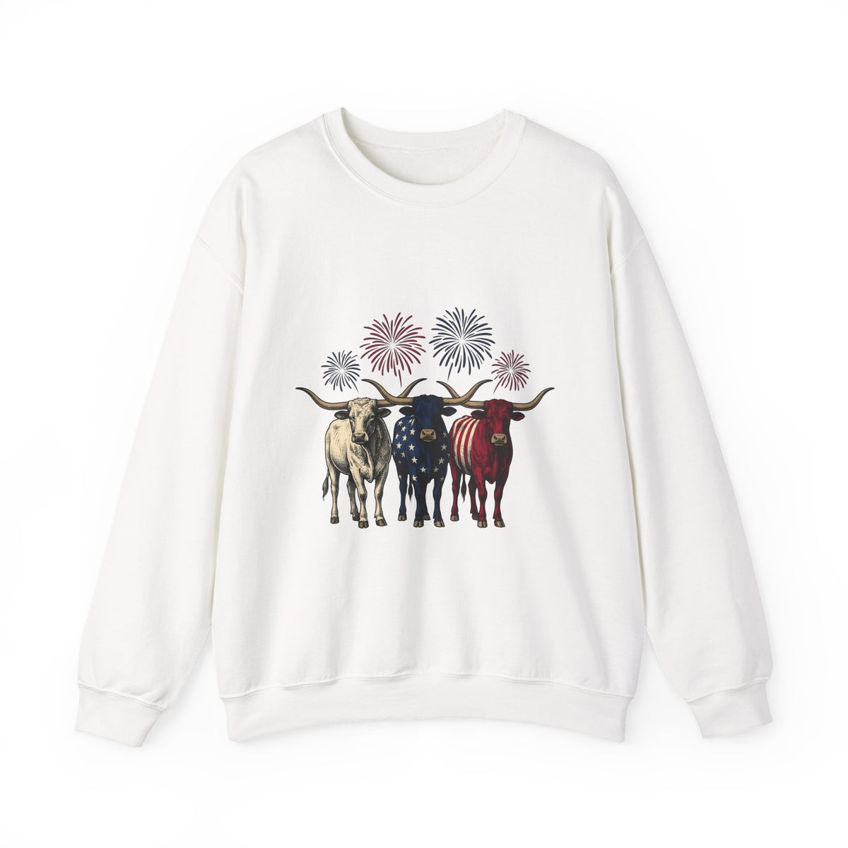 American Longhorn Cattle Sweatshirt 4th Of July Country Gift Women Retro Sweatshirt Longhorns Sweatshirt Independence Day Fan Vintage Sweatshirt Rural Graphic