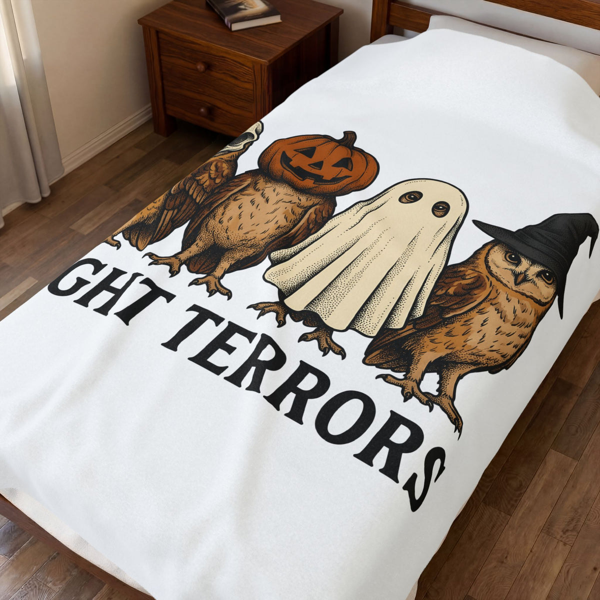 Owl Halloween Fauna Gift Rustic Owl Horror Fan Hoot Wildlife Doodle Lantern Blanket