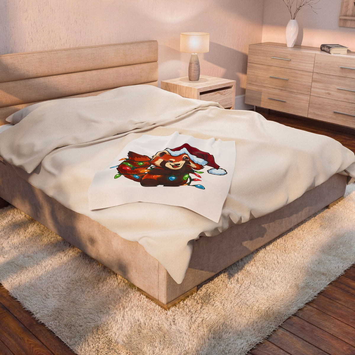 Red Panda Animals Festive Gift Chibi Panda Wildlife Fan Cartoon Holiday Animated Xmas Lights Blanket