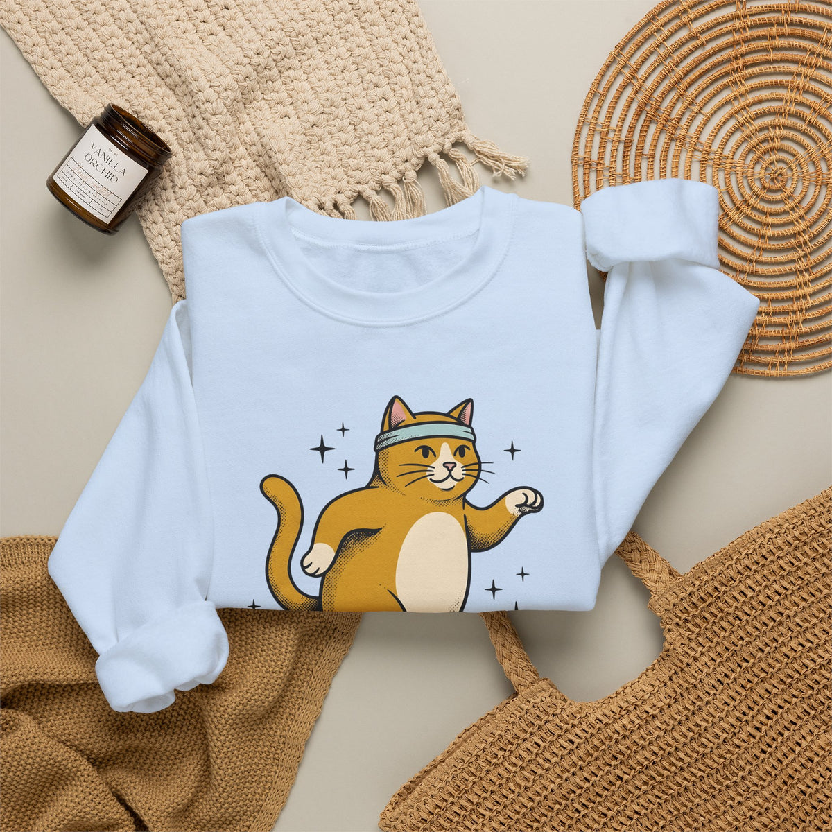 Skating Cat Sweatshirt Funny Feline Gift Women Comic Sweatshirt Cat Sweatshirt Humor Fan Cartoon Sweatshirt Kitty Graphic Vintage Sparkles Sweatshirt