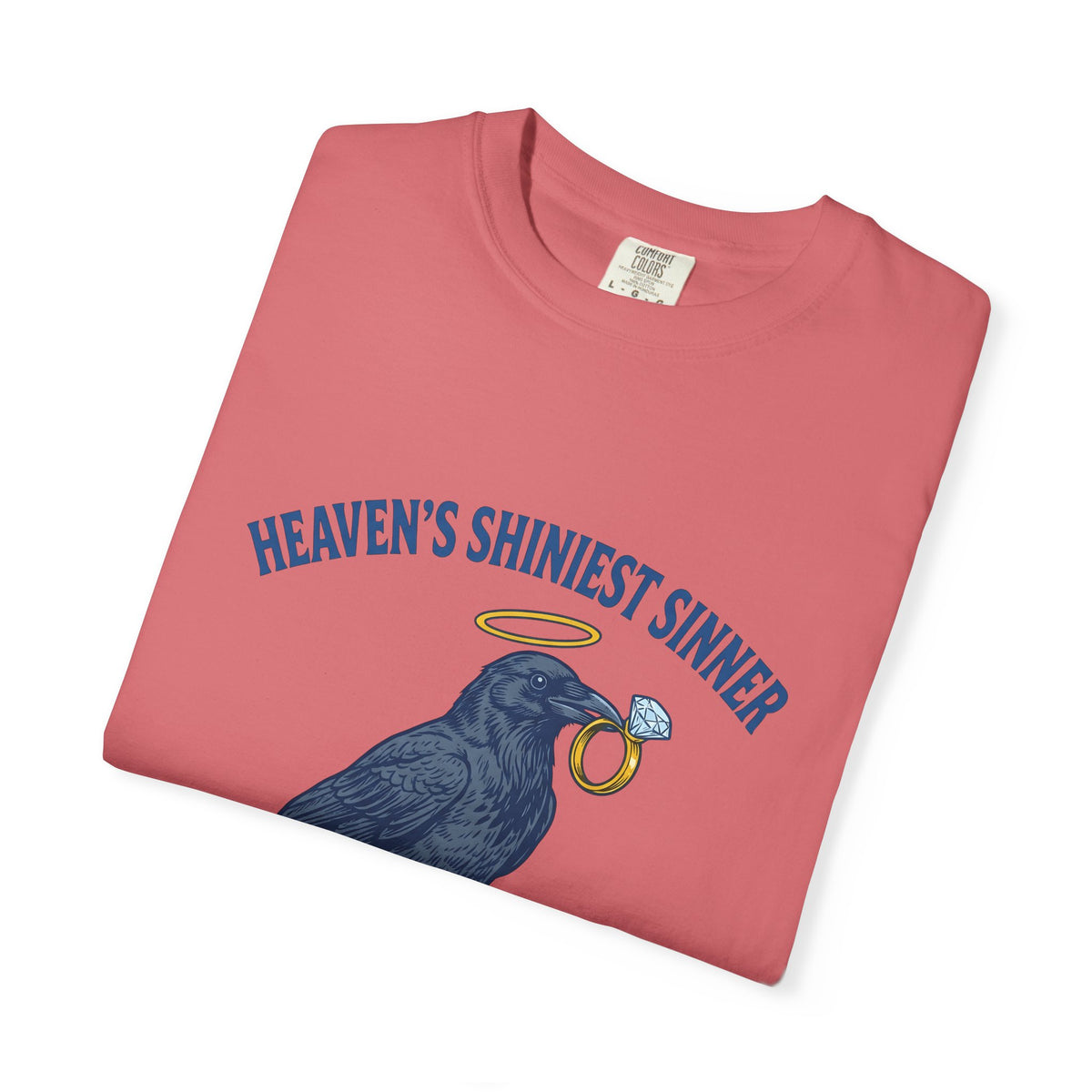 Raven Halo T-Shirt Funny Animal Gift Women Vintage T-Shirt Crow T-Shirt Humor Fan Retro T-Shirt Creature Graphic Hand Drawn Diamond Ring T-Shirt