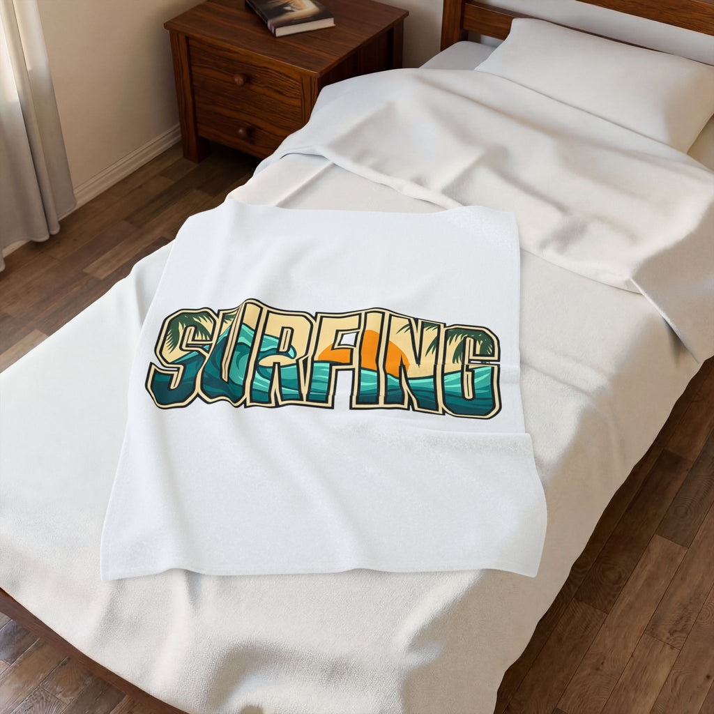 Ocean Wave Blanket Surfing Beach Gift Women Bold Blanket Wave Blanket Surfer Fan Surfboard Graphic Retro Sunset Blanket