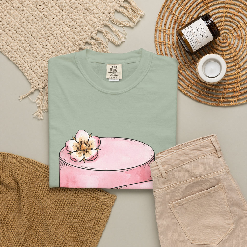 Layered Cake T-Shirt Desserts Pastries Gift Women Illustration T-Shirt Cake T-Shirt Sweets Fan Drawing Design Line Art Floral T-Shirt