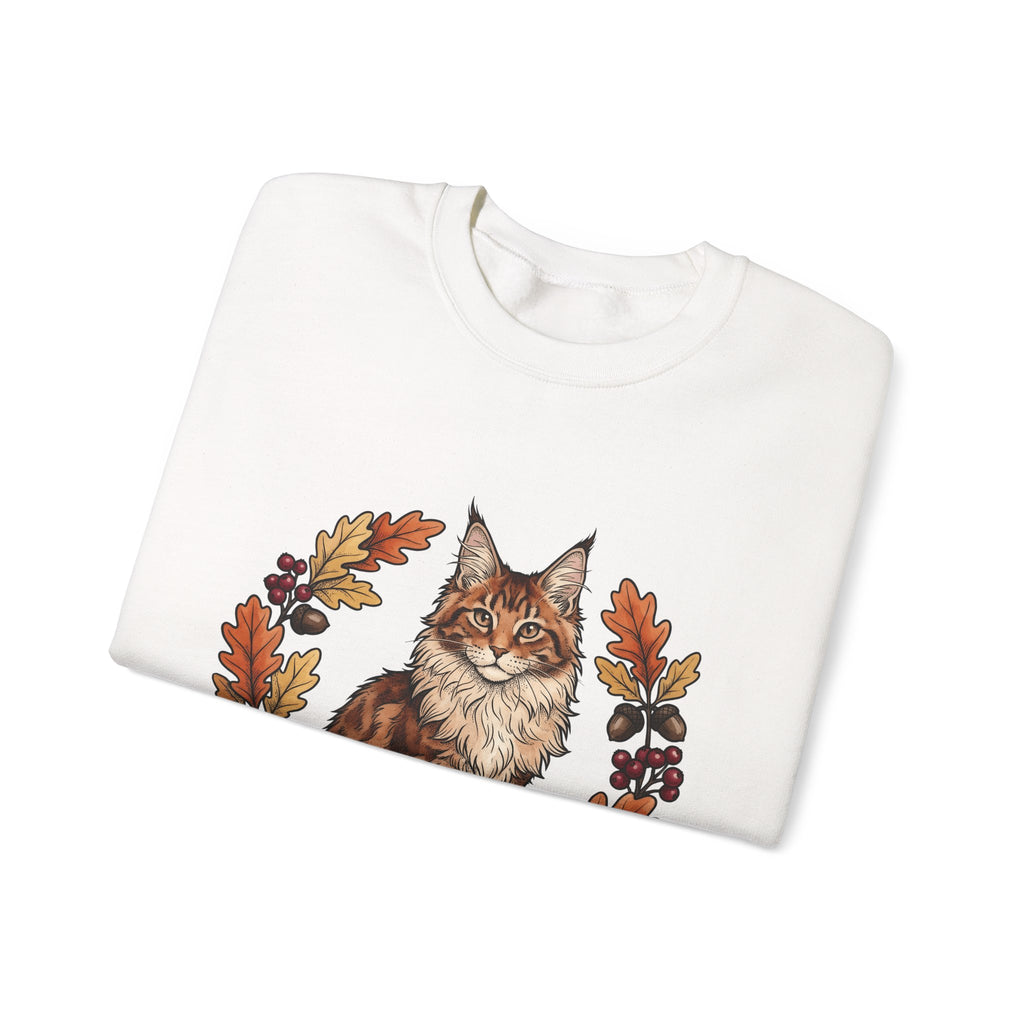 Maine Coon Pet Sweatshirt Cat Pumpkin Gift Women Greenery Sweatshirt Cat Sweatshirt Cat Fan Foliage Sweatshirt Gourd Graphic Old-Fashioned Orange Leaves Sweatshirt
