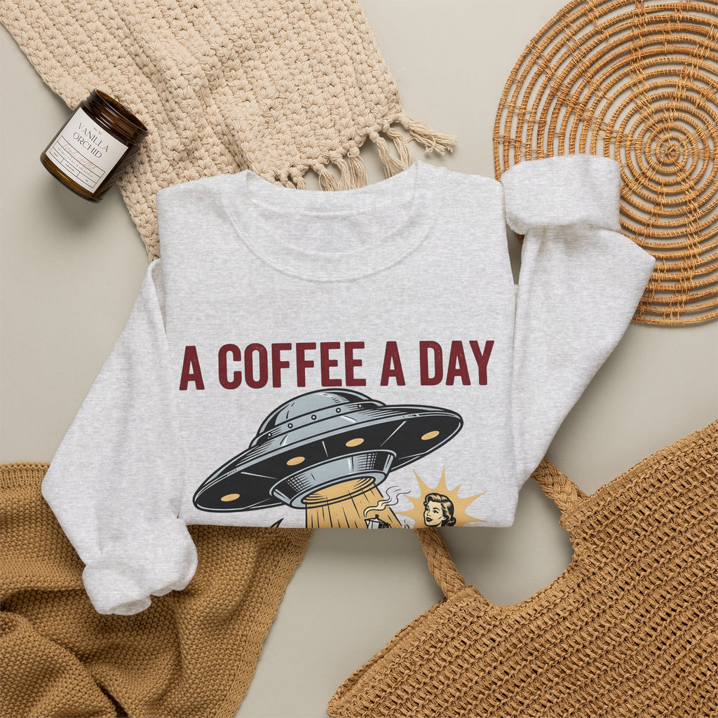 Ufo Coffee Woman Sweatshirt Coffee Alien Gift Women Retro Sweatshirt Alien Sweatshirt Coffee Fan Retro Sweatshirt Extraterrestrial Graphic Vintage Spaceship