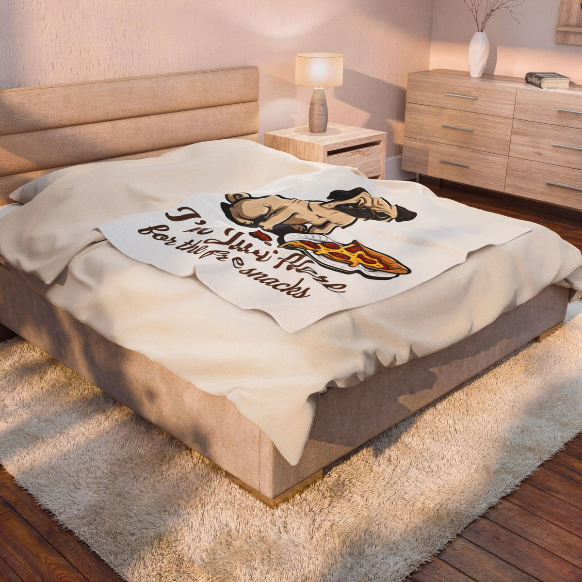 Pug Dog Blanket Dog Meals Gift Women Line Art Blanket Pugs Blanket Dog Fan Illustrated Design Food Graphic Blanket Sketch Pizza Piece Blanket
