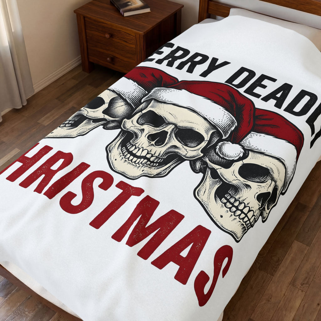 Skull Santa Hats Blanket Christmas Gothic Gift Women Tattoo Blanket Skull Caps Blanket Xmas Fan Traditional Blanket Dark Graphic Vintage Holiday