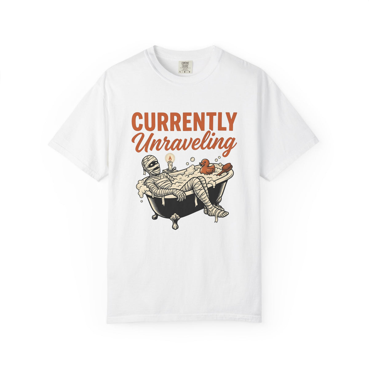 Mummy Bathtub T-Shirt Halloween Humor Gift Women Comic T-Shirt Wrapped Mummy T-Shirt Spooky Fan Cartoon T-Shirt Funny Graphic Vintage Rubber Duck