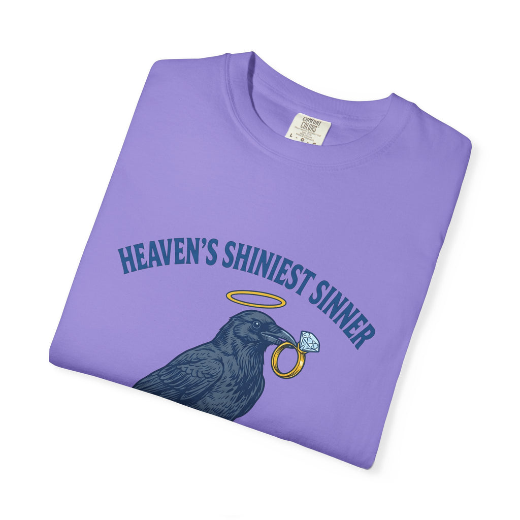 Raven Halo T-Shirt Funny Animal Gift Women Vintage T-Shirt Crow T-Shirt Humor Fan Retro T-Shirt Creature Graphic Hand Drawn Diamond Ring T-Shirt