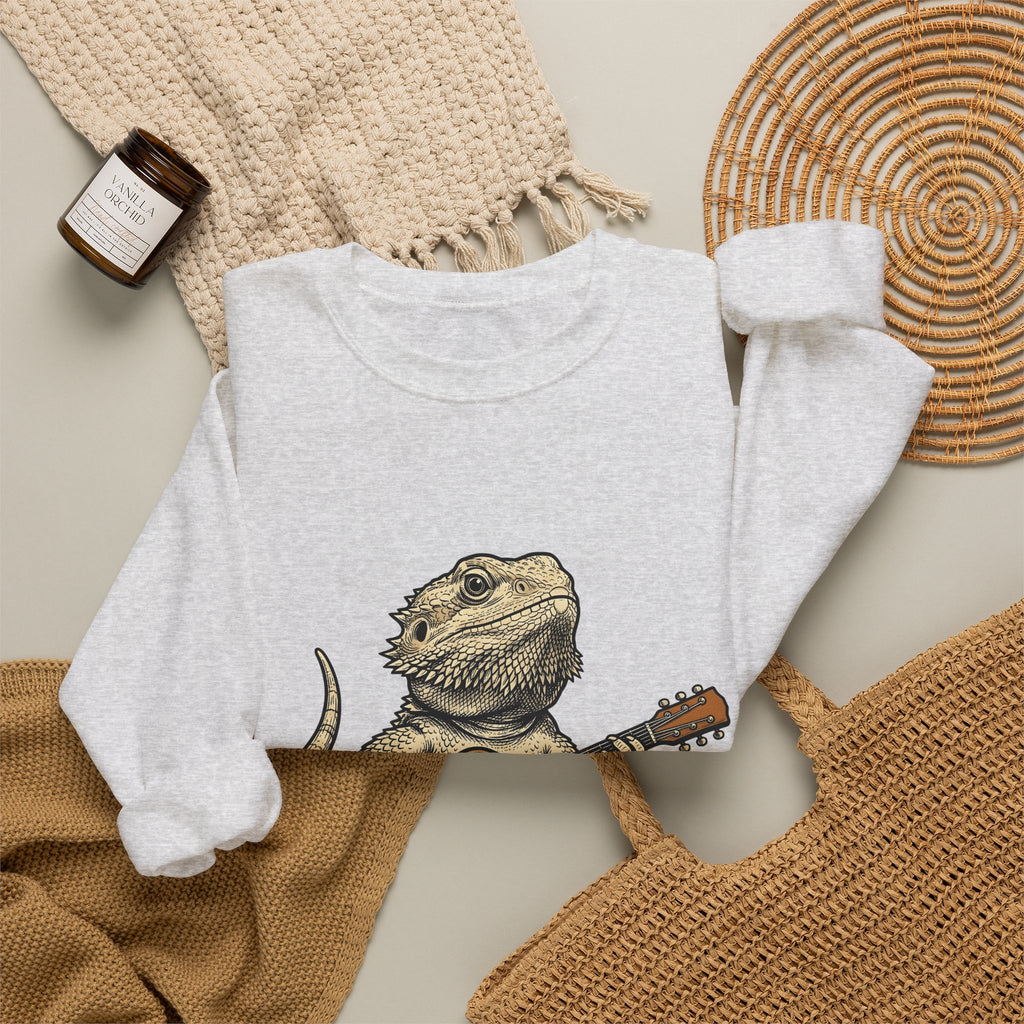 Bearded Lizard Guitar Sweatshirt Boho Chic Gear Gift Women Cartoon Sweatshirt Bearded Dragon Sweatshirt Bohemian Fan Comic Sweatshirt Equipment Graphic Hand