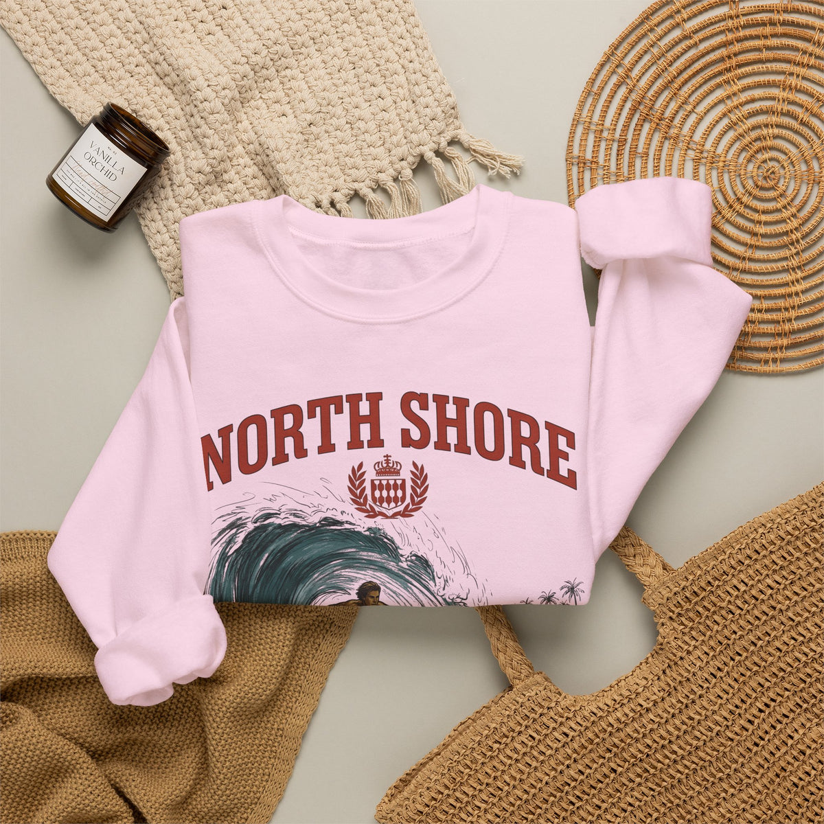Surfer Wave Surfing Beach Gift Vintage Wave Surfer Fan Retro Coastal Hand Drawn Palm Sweatshirt